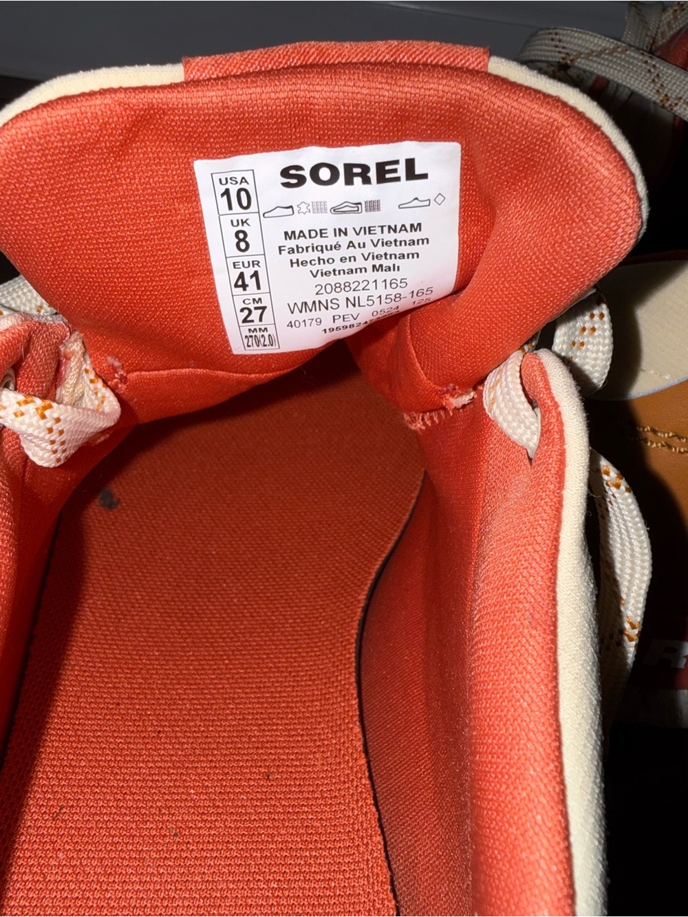 SOREL Kinetic Impact II Wonder Lace Women’s Size 10 Cream Orange Sneakers - Picture 7 of 8